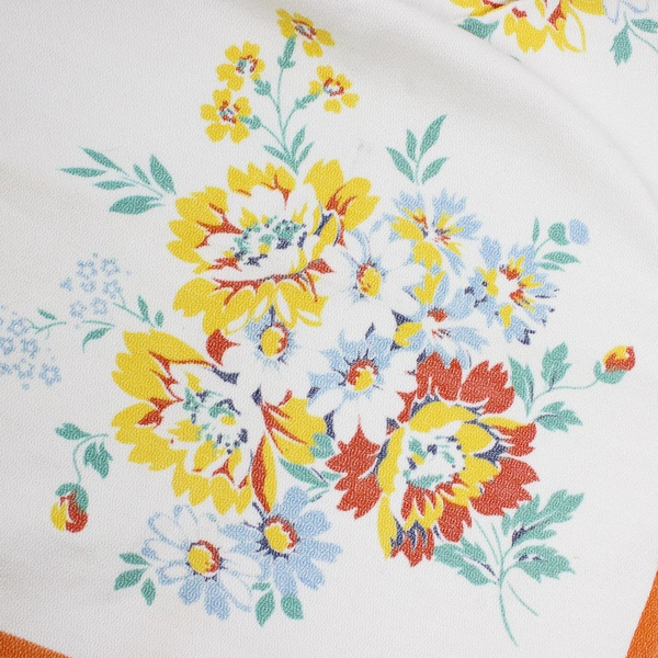 Vintage Yellow and Orange Floral Pattern Tea Tablecloth 32" Square Flawed