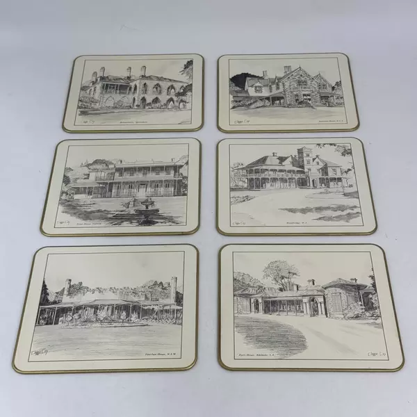 Set of 6 Jason Australia Historic Homes Print Placemats By Artist Clarrie Cox