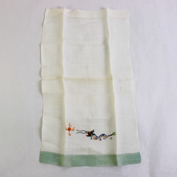 Vintage Linen Guest Towel Cross Stitch Chinese Dragon Design Flawed