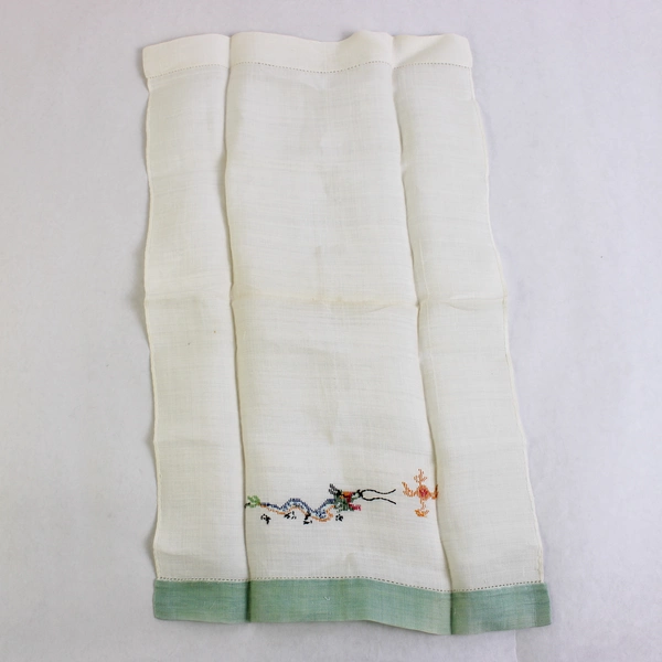 Vintage Linen Guest Towel Cross Stitch Chinese Dragon Design Flawed