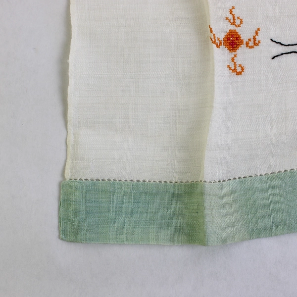 Vintage Linen Guest Towel Cross Stitch Chinese Dragon Design Flawed