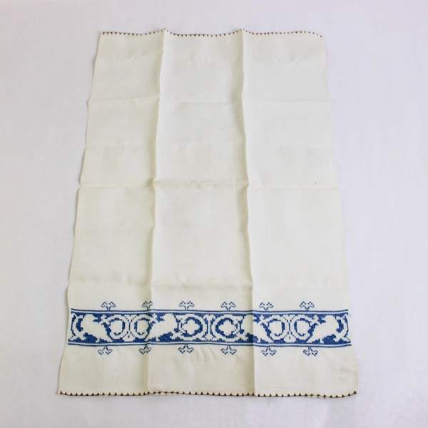 Vintage Linen Guest Towel with Bird Cross Stitch Design Flawed