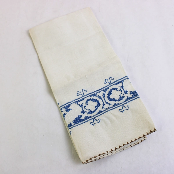 Vintage Linen Guest Towel with Bird Cross Stitch Design Flawed