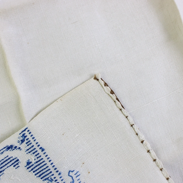 Vintage Linen Guest Towel with Bird Cross Stitch Design Flawed