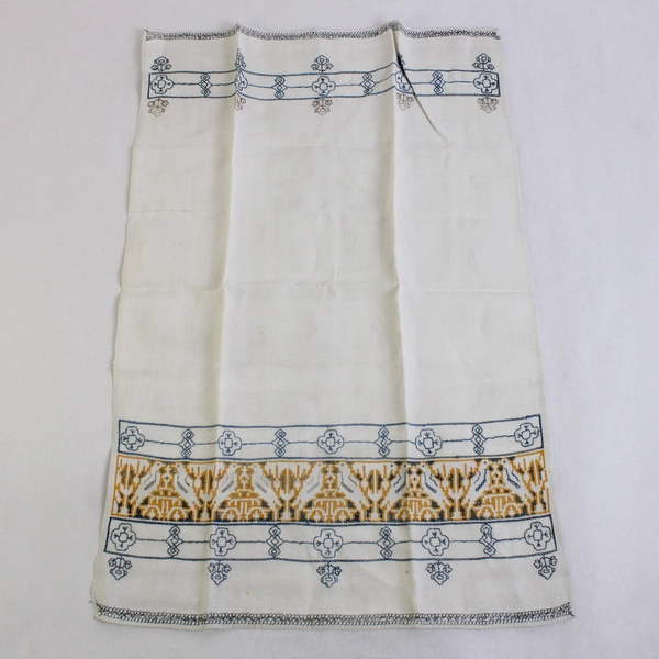 Vintage Linen Guest Towel Blue and Yellow Bird Cross Stitch Design Flawed