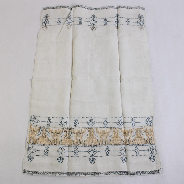 Vintage Linen Guest Towel Blue and Yellow Bird Cross Stitch Design Flawed