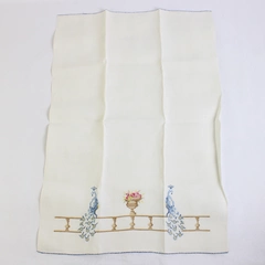 Vintage Linen Guest Towel Multicolor Flowers and Peacocks Cross Stitch Design