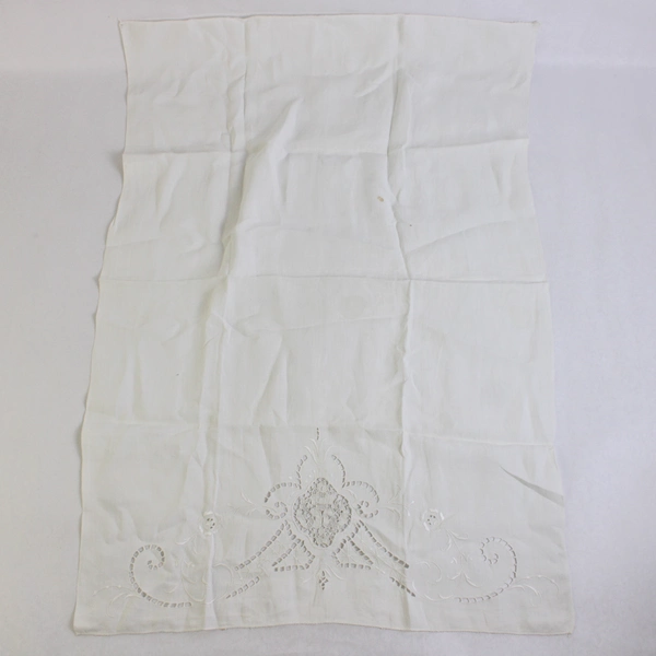 Vintage White Cutwork Embroidered Towel 21" x 30" Flawed