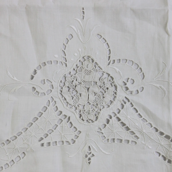Vintage White Cutwork Embroidered Towel 21" x 30" Flawed