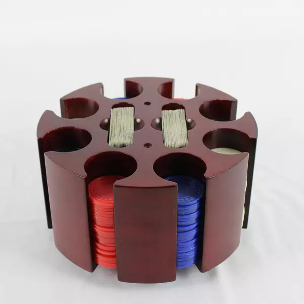 Burgundy Carousel Poker Chip Rack With 196 Chips And 2 Vintage Decks Of Cards