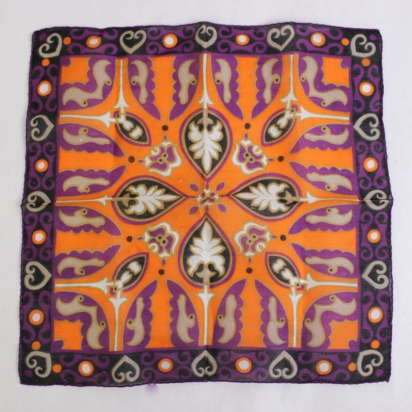 Vintage Vibrant Purple and Orange Pattern Handkerchief Flawed