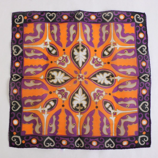 Vintage Vibrant Purple and Orange Pattern Handkerchief Flawed