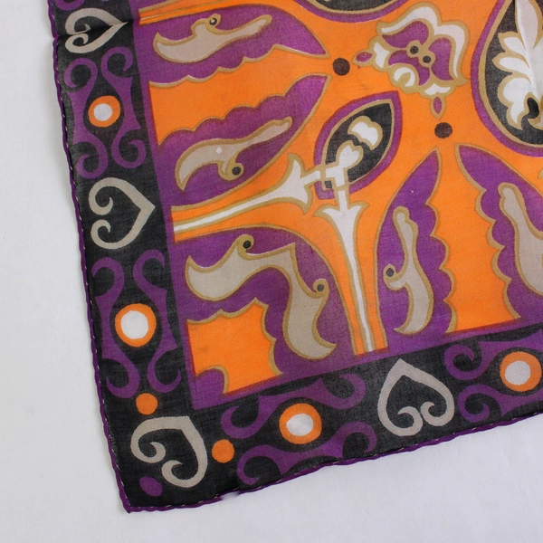 Vintage Vibrant Purple and Orange Pattern Handkerchief Flawed