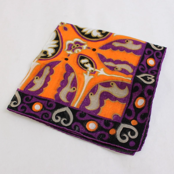 Vintage Vibrant Purple and Orange Pattern Handkerchief Flawed