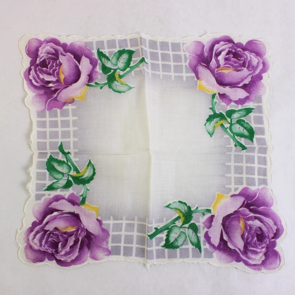 Women's Vintage Purple Rose Design Handkerchief