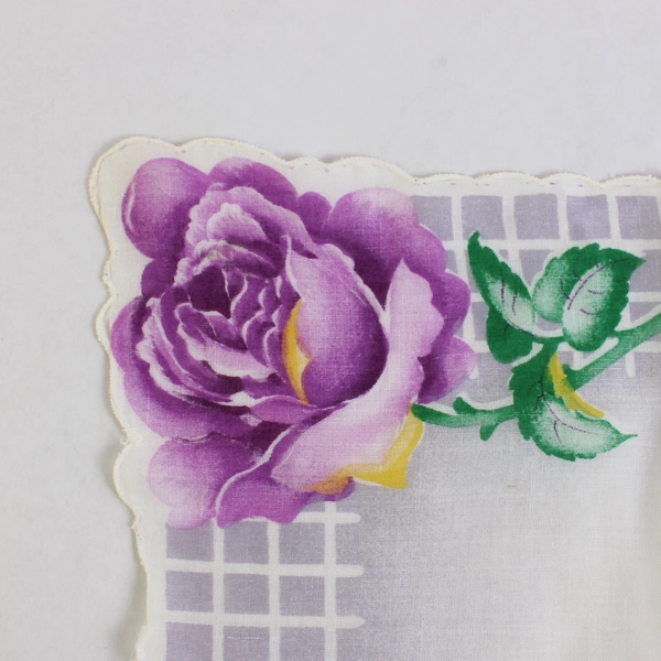 Women's Vintage Purple Rose Design Handkerchief