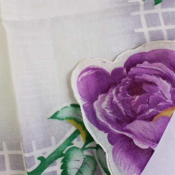 Women's Vintage Purple Rose Design Handkerchief