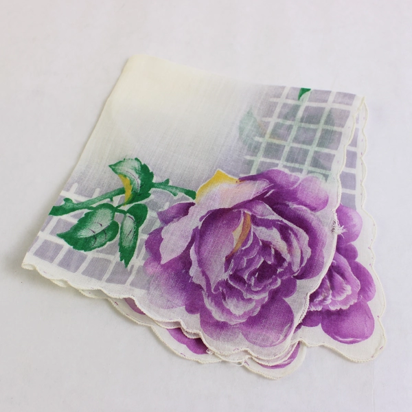 Women's Vintage Purple Rose Design Handkerchief