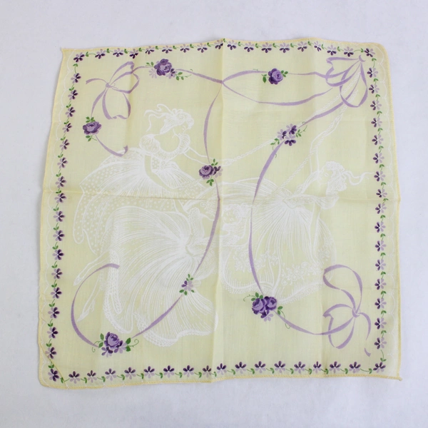Women's Vintage Yellow and Purple Rose Design Handkerchief