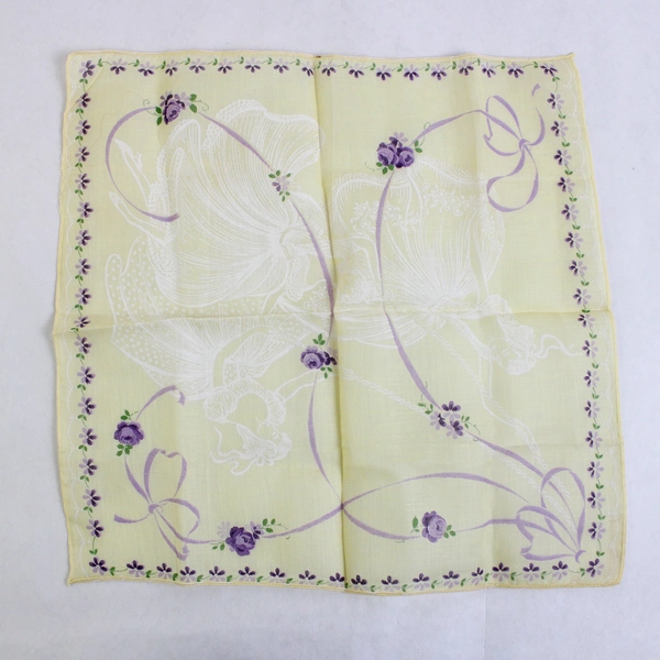 Women's Vintage Yellow and Purple Rose Design Handkerchief