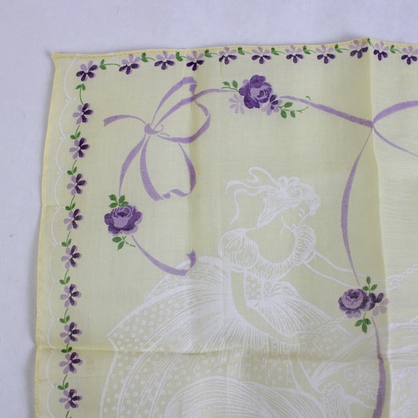 Women's Vintage Yellow and Purple Rose Design Handkerchief