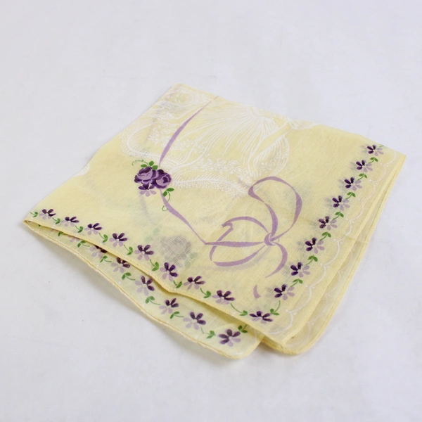 Women's Vintage Yellow and Purple Rose Design Handkerchief