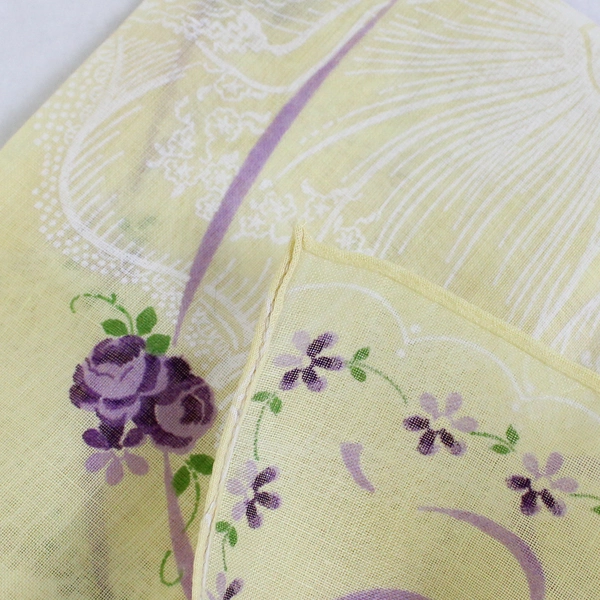Women's Vintage Yellow and Purple Rose Design Handkerchief