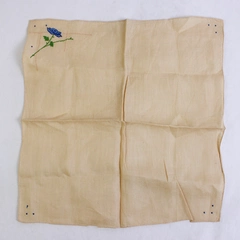 Women's Vintage Off-White Handkerchief Embroidered Blue Rose