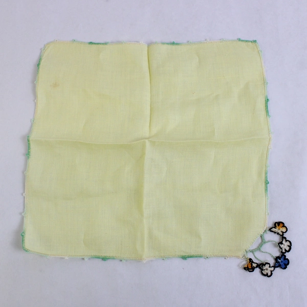 Women's Vintage Yellow Handkerchief Dangling Embroidered Flower Design Flawed