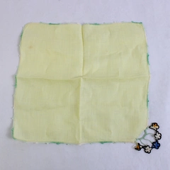 Women's Vintage Yellow Handkerchief Dangling Embroidered Flower Design Flawed