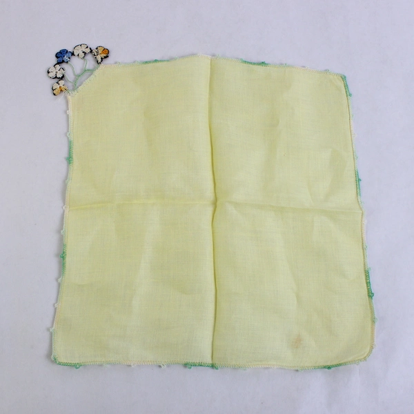 Women's Vintage Yellow Handkerchief Dangling Embroidered Flower Design Flawed