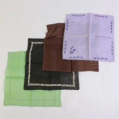 Lot of 4 Women's Vintage Handkerchiefs Purple Green Brown Black