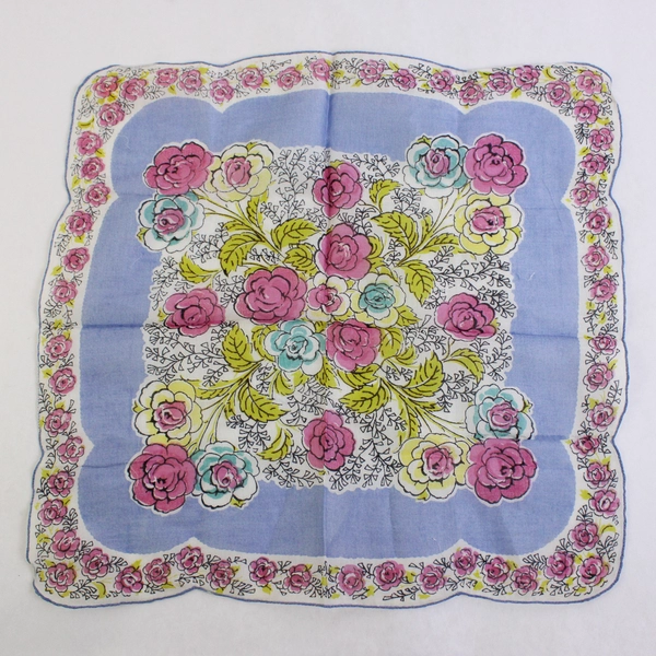 Women's Vintage Hand-Rolled Handkerchief Multicolor Rose Design