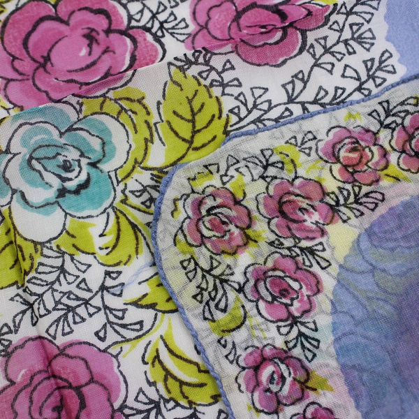 Women's Vintage Hand-Rolled Handkerchief Multicolor Rose Design