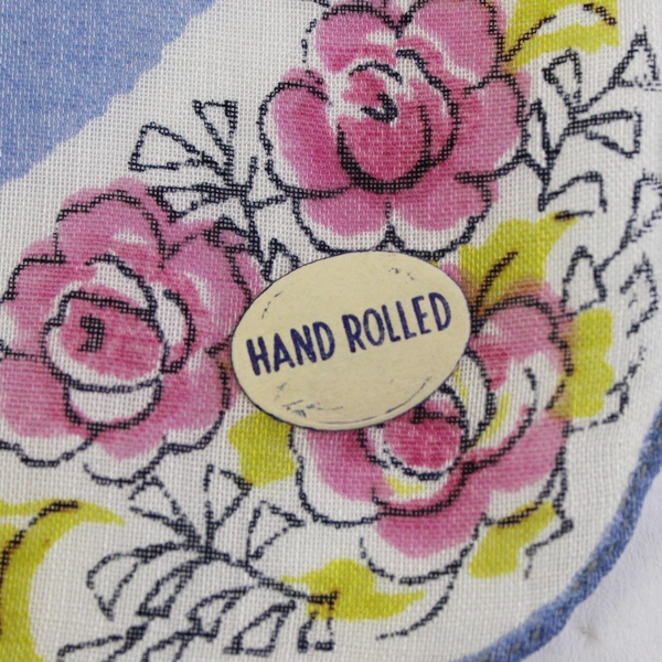 Women's Vintage Hand-Rolled Handkerchief Multicolor Rose Design