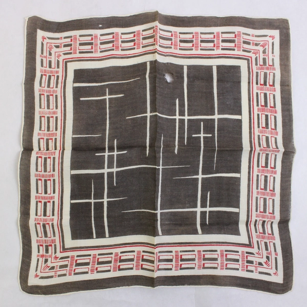 Lot of 2 Vintage Handkerchiefs Red Gray Cream Floral & Geometric Flawed