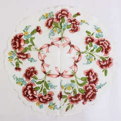 Women's Vintage Round Scalloped Edge Handkerchief Floral Carnation Design