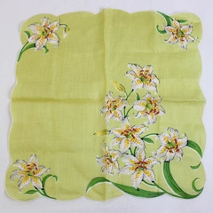 Women's Vintage Green Scalloped-Edge Handkerchief Tiger Lily Design