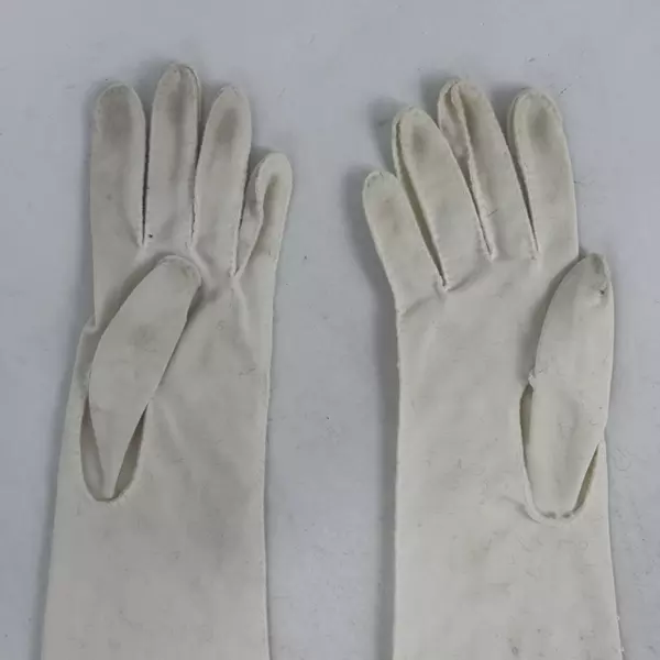 Vintage Women's Size 6 1/2  Double Woven Rayon White Beaded Long Evening Gloves