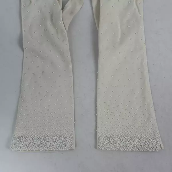 Vintage Women's Size 6 1/2  Double Woven Rayon White Beaded Long Evening Gloves