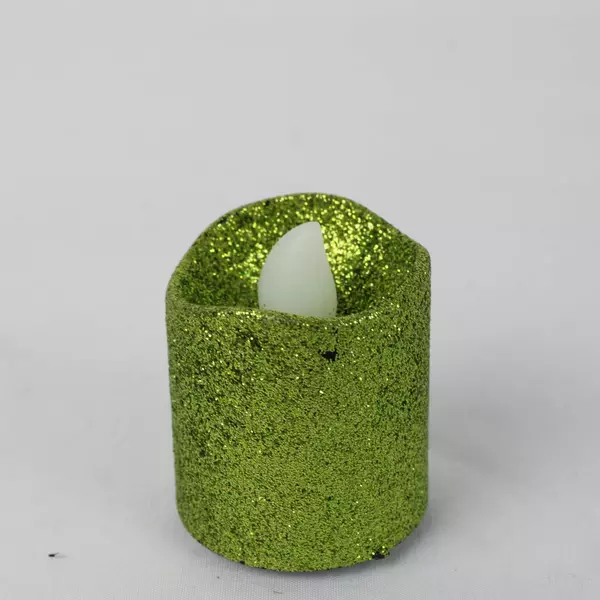 Lot of 6 Battery Operated Green Glitter Tea Light Candles LED Flameless
