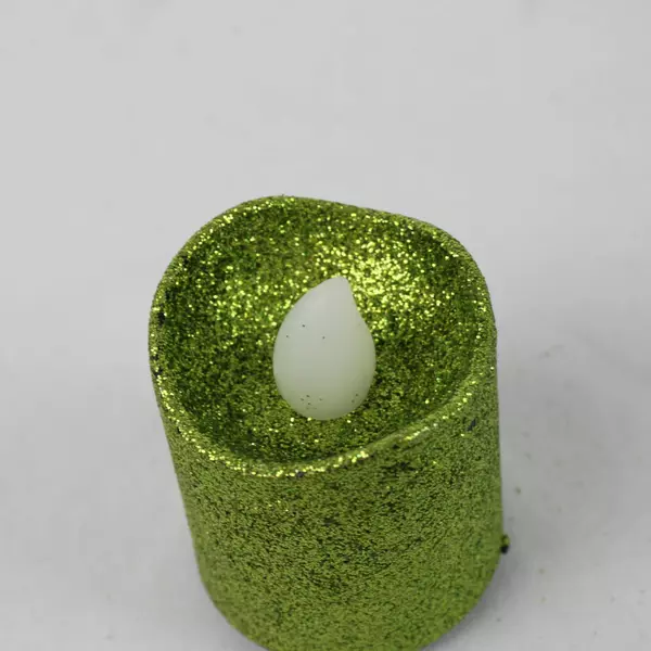 Lot of 6 Battery Operated Green Glitter Tea Light Candles LED Flameless