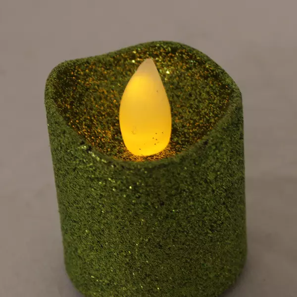Lot of 6 Battery Operated Green Glitter Tea Light Candles LED Flameless