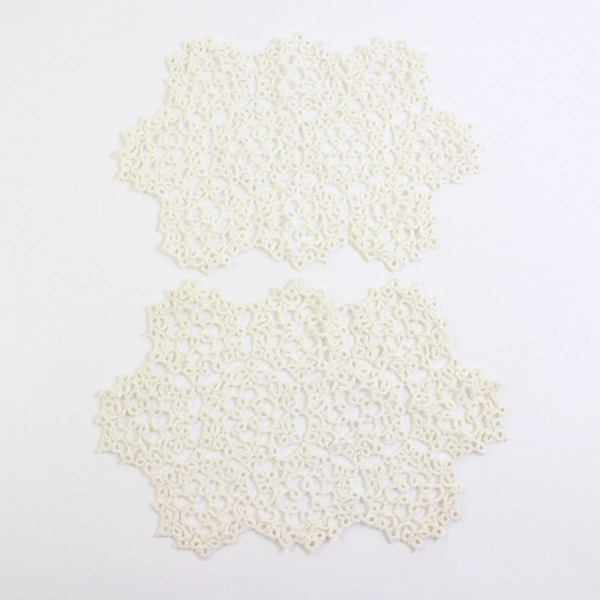 Set of 2 Handmade Vintage Off-White Tatted Doilies 8" x 12"