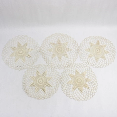 Set of 5 Vintage Round Off-White Crochet Doilies 8" and 9" Flawed