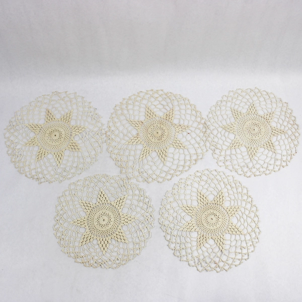 Set of 5 Vintage Round Off-White Crochet Doilies 8" and 9" Flawed
