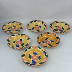 6 Pier 1 Hand-Painted Ceramic Wide Rim Soup Bowls Made In Italy Floral Pattern