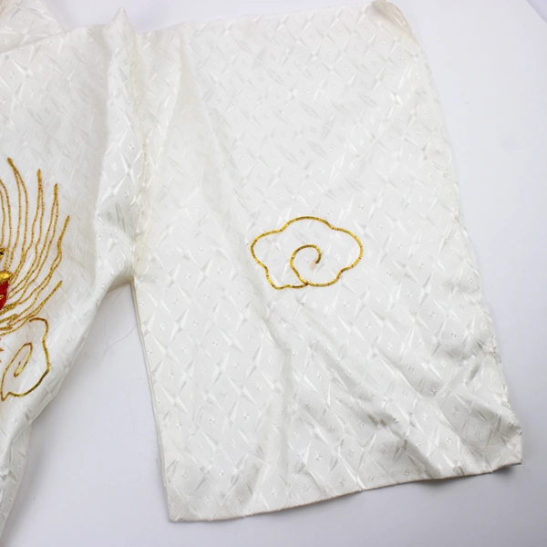 Handmade Beaded Off-White Kimono Robe Embroidered Gold Dragon Flawed Size 16