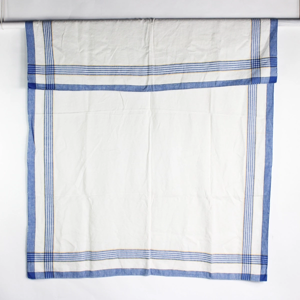Vintage Off-White Blue and Yellow Cotton Picnic Tablecloth 50" x 64"