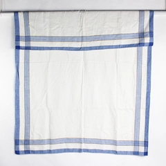 Vintage Off-White Blue and Yellow Cotton Picnic Tablecloth 50" x 64"